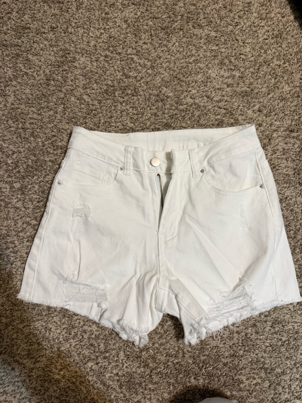 Women’s White Distressed Denim Shorts